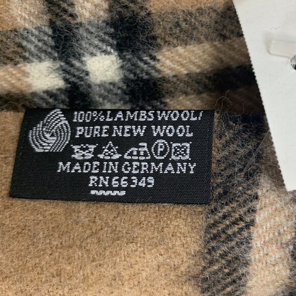 NWT New Valentin Fraas Womens One Size 100% Lambs Wool Tan Plaid Fringe Scarf - Picture 5 of 5